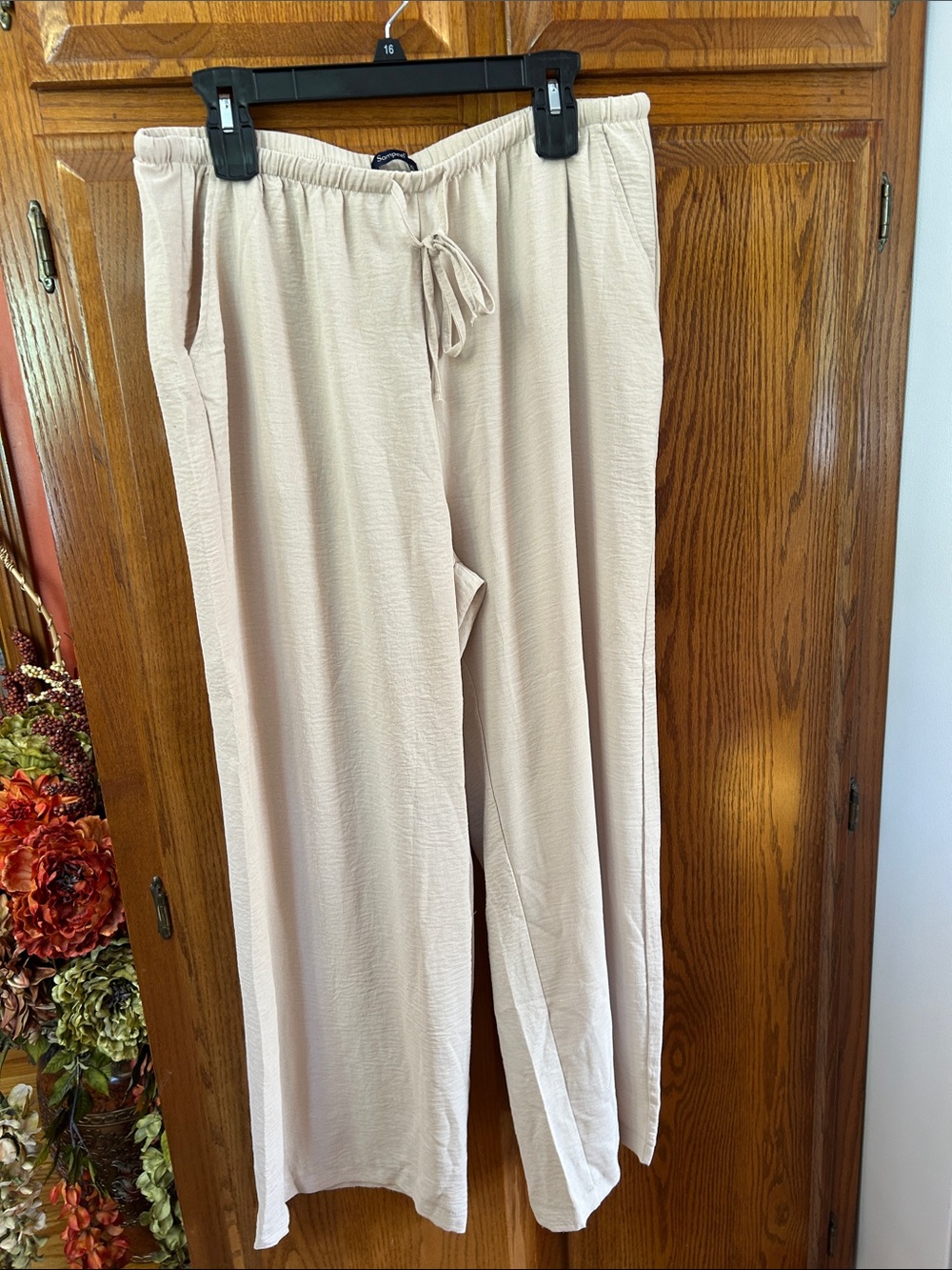 Wide-Leg Drawstring Pants in Light Beige - Comfortable Everyday Style
